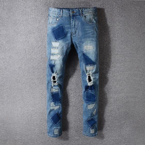 2020 new high street trend hole men's jeans hole patch patch embroidered punk style slim feet trousers men tide size 28-40, Blue
2020 new high street trend hole men's jeans hole patch patch embroidered punk style slim feet trousers men tide size 28-40, Blue
