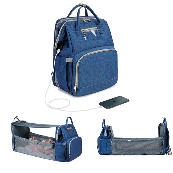new diaper bags with usb changing pad portable folding multifunctional sunscreen baby bed bags travel backpack baby nappy bag