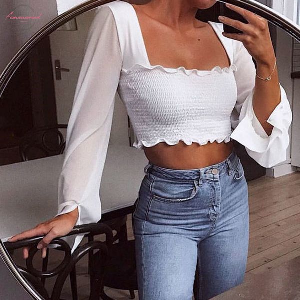 женщины white crop топы футболки осень 2019 мода рукава футболка chic black сборки упругие tops женский ladies blusa 
женщины white crop топы футболки осень 2019 мода рукава футболка chic black сборки упругие tops женский ladies blusa
