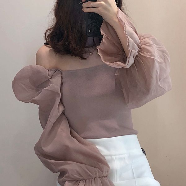 women's blouses & shirts women sweet fashion patchwork organza knitted vintage see through sleeve stretch female chic, White
women's blouses & shirts women sweet fashion patchwork organza knitted vintage see through sleeve stretch female chic, White