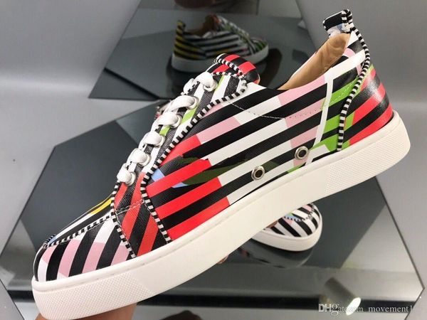 2019 designer fashion red bottom shoes men stripe leather flat sneakers for women brand walking eu35-47, Black
2019 designer fashion red bottom shoes men stripe leather flat sneakers for women brand walking eu35-47, Black