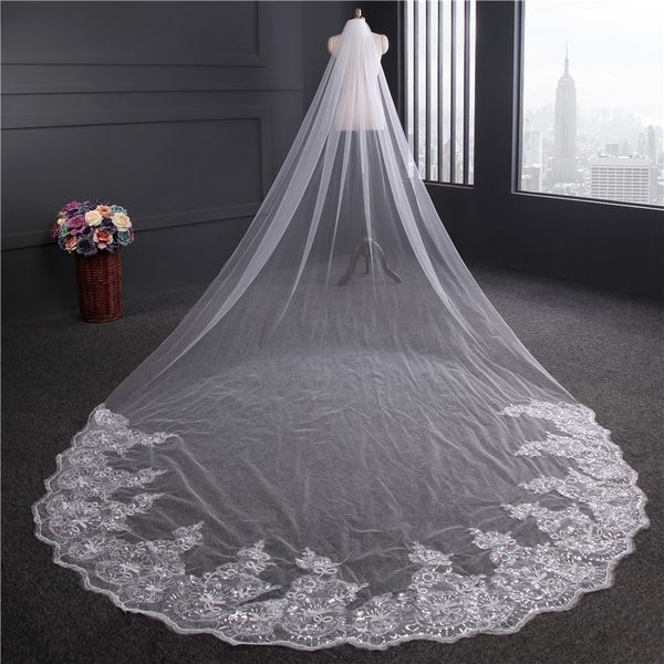 4 meter white ivory cathedral wedding veils long lace edge bridal veil with comb accessories bride veil, Black
4 meter white ivory cathedral wedding veils long lace edge bridal veil with comb accessories bride veil, Black
