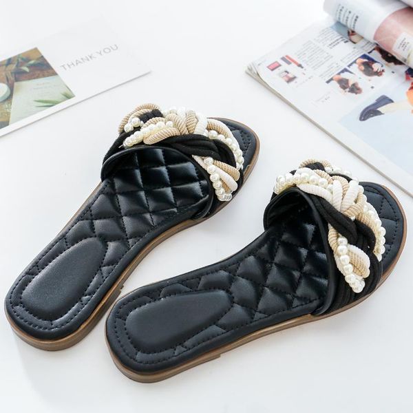 jawakye black real leather slipper woman open toe pearl flowers flat slides women fashion beach sandals 2018 cs01
jawakye black real leather slipper woman open toe pearl flowers flat slides women fashion beach sandals 2018 cs01