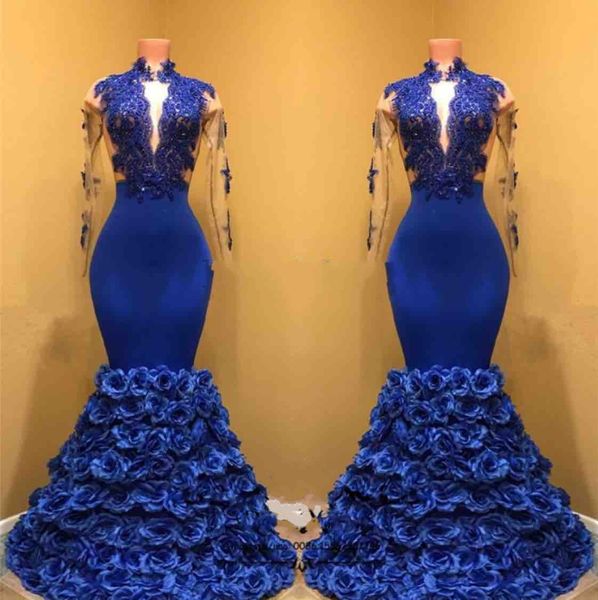 2019 gorgeous royal blue mermaid prom dresses african sheer long sleeves lace appliqued handmade flowers women pageant party gowns, Black
2019 gorgeous royal blue mermaid prom dresses african sheer long sleeves lace appliqued handmade flowers women pageant party gowns, Black