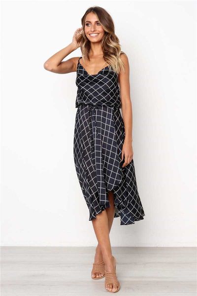 women casual fashion braces dresses, 2019 summer asymmetrical plaid print spaghetti strap dress polyester size s-xl, Black;gray
women casual fashion braces dresses, 2019 summer asymmetrical plaid print spaghetti strap dress polyester size s-xl, Black;gray