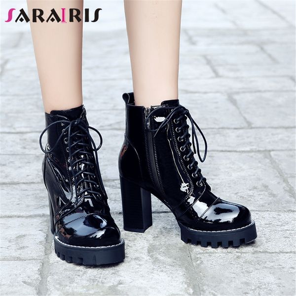 sarairis new big size 35-43 women's genuine leather booties ladies high heels platform shoes woman office ankle boots women 2019, Black
sarairis new big size 35-43 women's genuine leather booties ladies high heels platform shoes woman office ankle boots women 2019, Black