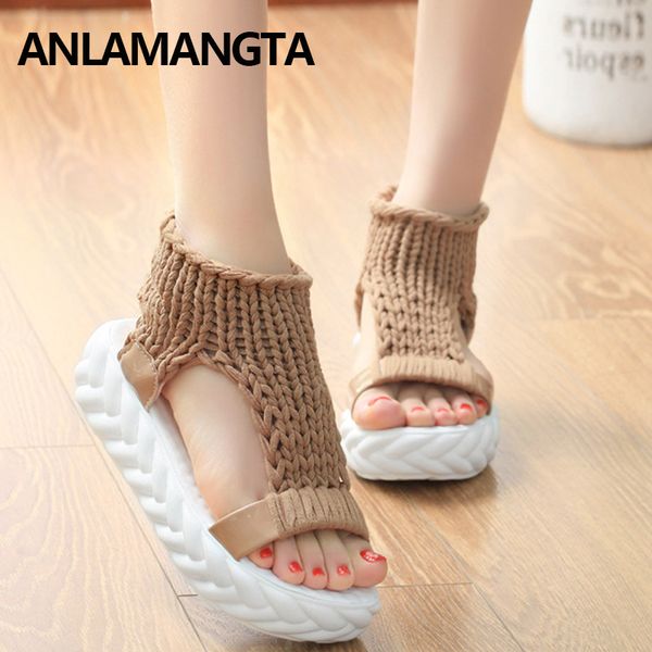2020 new women sandals summer casual platform slip on shoes knitting rome sandals women's open toe hollow shoes summer, Black
2020 new women sandals summer casual platform slip on shoes knitting rome sandals women's open toe hollow shoes summer, Black