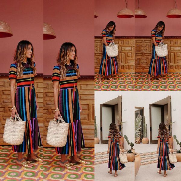 new women's summer boho short sleeve long maxi dress party beach sundress bohemian loose striped ankle length
new women's summer boho short sleeve long maxi dress party beach sundress bohemian loose striped ankle length