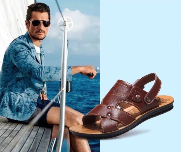 men's leather sandals dual use 2019 new summer non-skid cowhide beach shoes outdoor casual soft bottom men's slippers, Black 
men's leather sandals dual use 2019 new summer non-skid cowhide beach shoes outdoor casual soft bottom men's slippers, Black