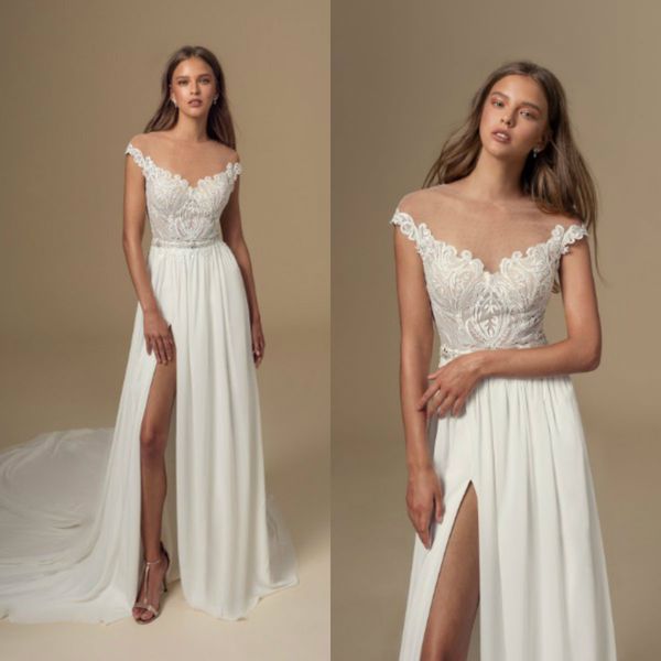 2020 julie vino boho wedding dress a line sweep train lace applique chiffon beach wedding dresses off shoulder split bohemian bridal gowns, White
2020 julie vino boho wedding dress a line sweep train lace applique chiffon beach wedding dresses off shoulder split bohemian bridal gowns, White