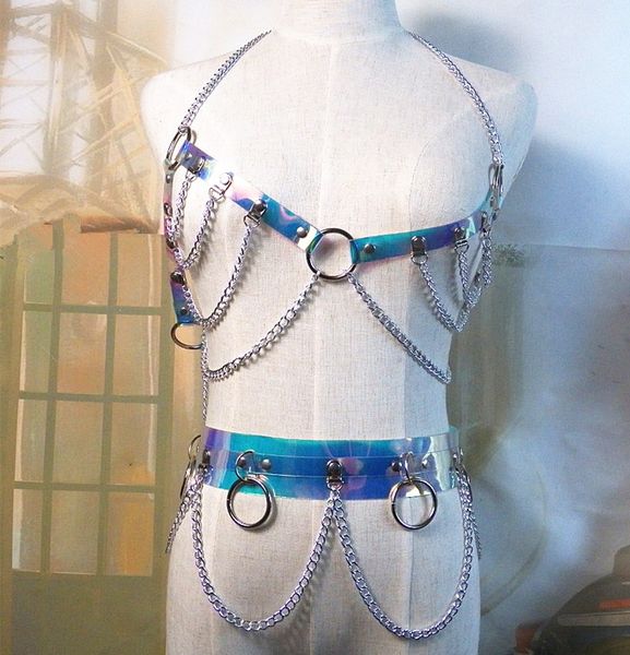 2018 fashion handmade laser holographic choker harness punk collar belt necklace bra spikes chain torques club party, Silver
2018 fashion handmade laser holographic choker harness punk collar belt necklace bra spikes chain torques club party, Silver