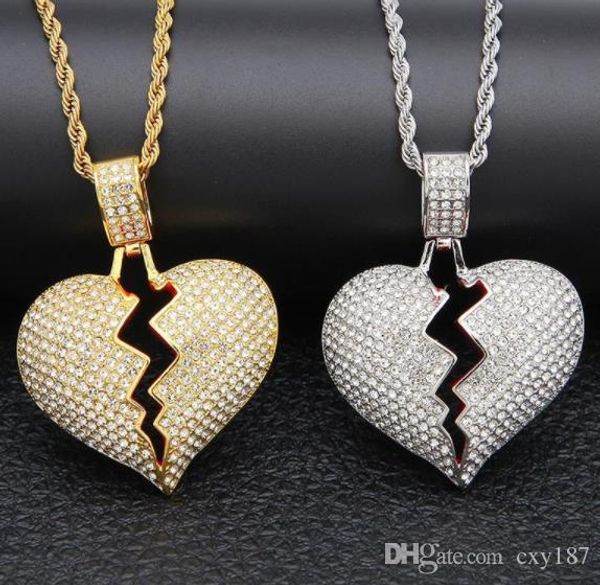 broken heart iced out pendant necklace men's bling crystal rhinestone love charm gold silver twisted chain for women hip hop jewelry
broken heart iced out pendant necklace men's bling crystal rhinestone love charm gold silver twisted chain for women hip hop jewelry