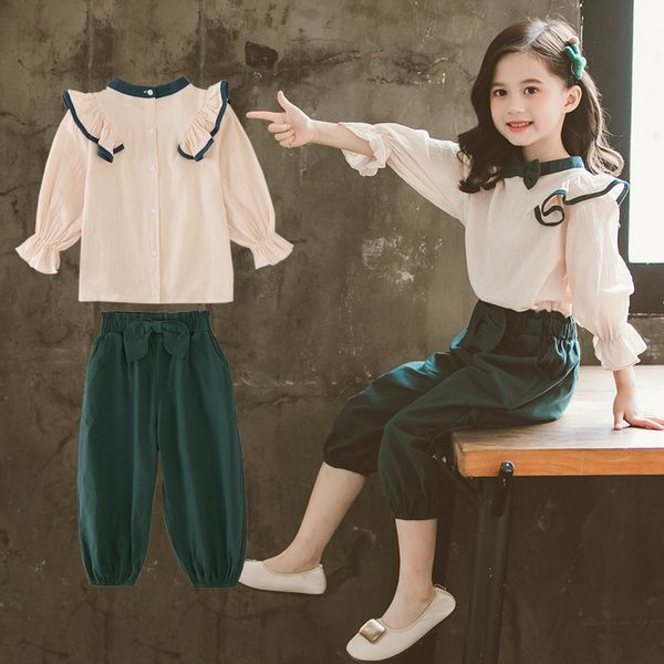 2019 new british children's suit girls autumn clothing big girls bow shirt + pants suits kids clothes two-piece, White
2019 new british children's suit girls autumn clothing big girls bow shirt + pants suits kids clothes two-piece, White