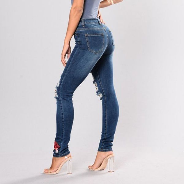 women jeans embroidered flower ripped holes elastic high waiest pants skinny jean pantalon femme casual denim trousers, Blue
women jeans embroidered flower ripped holes elastic high waiest pants skinny jean pantalon femme casual denim trousers, Blue