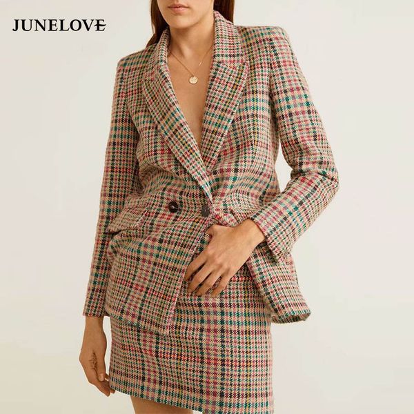 junelove women double breasted blazers vintage plaid female suits office lady sets casual street wear bottoms jackets outwears, White;black
junelove women double breasted blazers vintage plaid female suits office lady sets casual street wear bottoms jackets outwears, White;black