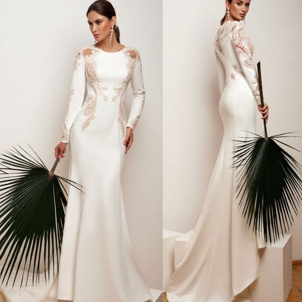 mermaid bohemian luxury wedding dresses satin applique princess gown long sleeve jewel neck sweep train bridal gowns, White
mermaid bohemian luxury wedding dresses satin applique princess gown long sleeve jewel neck sweep train bridal gowns, White