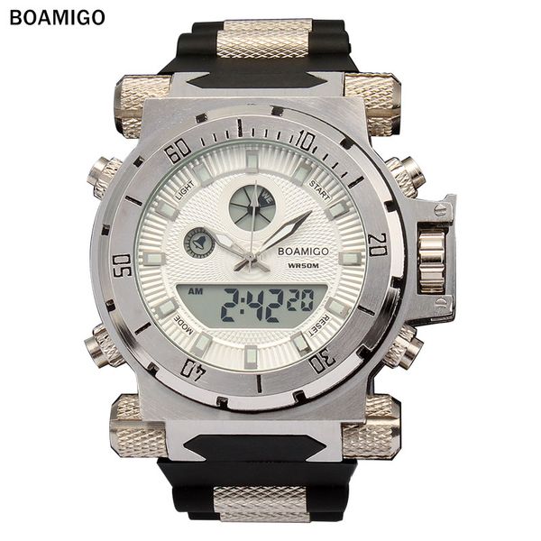 boamigo brand men sports watches large face dual time quartz digital watch rubber band wristwatches relogio masculino, Slivery;brown
boamigo brand men sports watches large face dual time quartz digital watch rubber band wristwatches relogio masculino, Slivery;brown