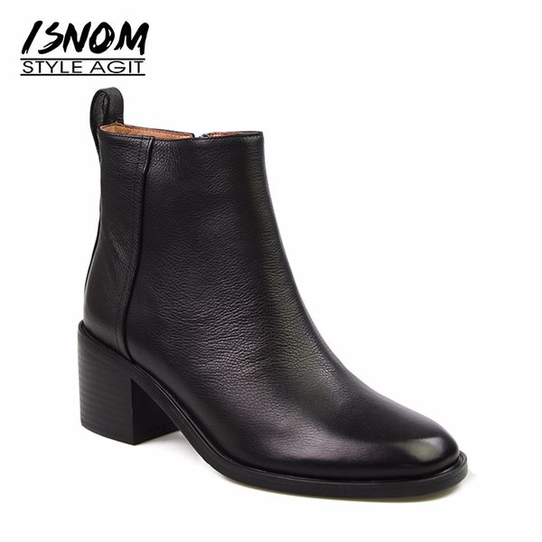 isnom women's genuine leather shoes heels block women zip ankle boots soft rubber boots winter female fashion 2020, Black
isnom women's genuine leather shoes heels block women zip ankle boots soft rubber boots winter female fashion 2020, Black