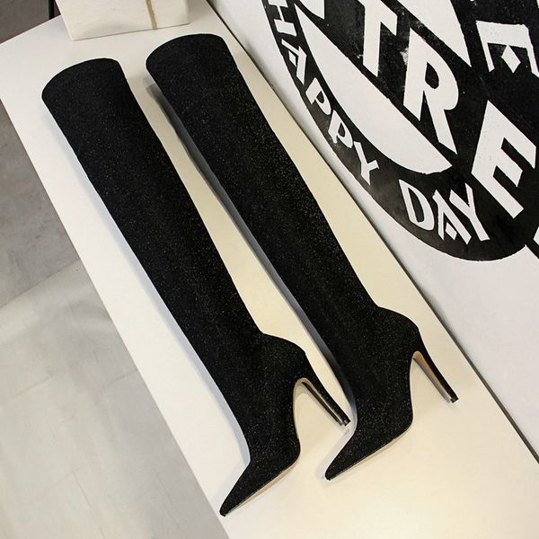 pointed toe slim thigh high boots women sequined design fashion high heel elastic winter boots ladies shoes 125-2, Black
pointed toe slim thigh high boots women sequined design fashion high heel elastic winter boots ladies shoes 125-2, Black
