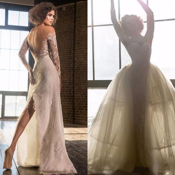 split mermaid wedding dresses with detachable train lace off-shoulder long sleeve arabic dubai bridal gowns, White
split mermaid wedding dresses with detachable train lace off-shoulder long sleeve arabic dubai bridal gowns, White