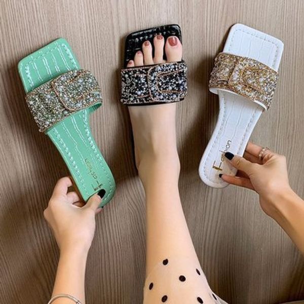 slippers female 2020 summer new one-line rhinestone pearl light breathable wear-resistant low-heeled korean wear, Black
slippers female 2020 summer new one-line rhinestone pearl light breathable wear-resistant low-heeled korean wear, Black