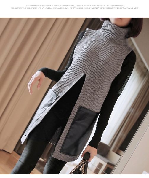 2019 spring women sleeveless sweater pullovers split turtleneck sweater casual women q1572, White;black
2019 spring women sleeveless sweater pullovers split turtleneck sweater casual women q1572, White;black