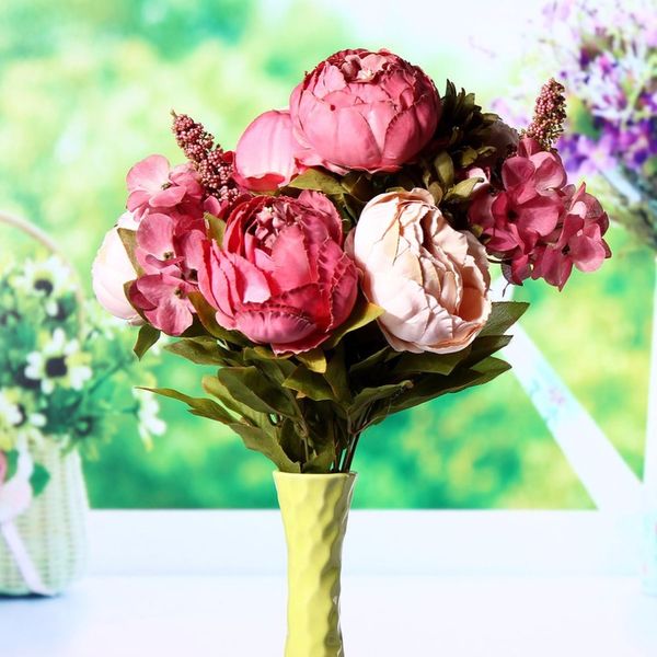 vintage artificial bouquet 10 head peony silk flowers fake leaf flower bouquet wedding party home decoration
vintage artificial bouquet 10 head peony silk flowers fake leaf flower bouquet wedding party home decoration