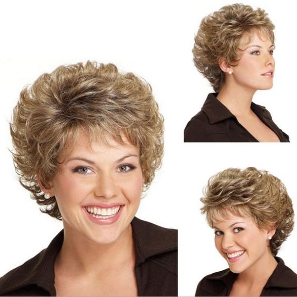 

short wigs for european and american women side part bang short curly hair flax brown 25 cm long with high-grade rose intranet, Black