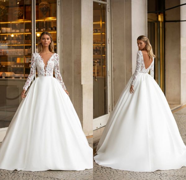 milla nova 2021 wedding dresses deep v neck long sleeves beach bridal gowns custom made backless sweep train a-line wedding dress, White
milla nova 2021 wedding dresses deep v neck long sleeves beach bridal gowns custom made backless sweep train a-line wedding dress, White
