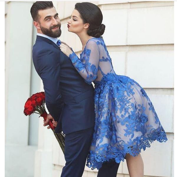 new blue long sleeves cocktail dresses sheer lace knee length short party prom dresses bo9853, Red
new blue long sleeves cocktail dresses sheer lace knee length short party prom dresses bo9853, Red