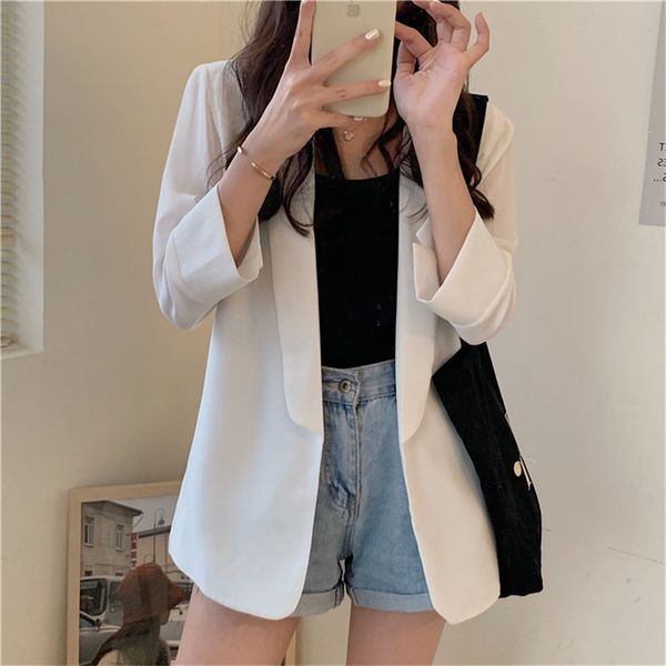 women 2020 brief feminine coats summer loose office lady solid minimalist all match thin blazers, White;black
women 2020 brief feminine coats summer loose office lady solid minimalist all match thin blazers, White;black
