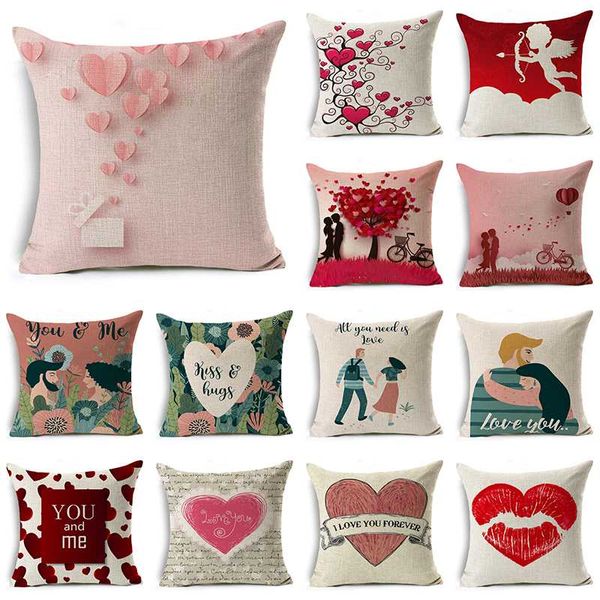

wzh pink love style cushion cover 45x45cm linen decorative pillow cover sofa bed pillow case