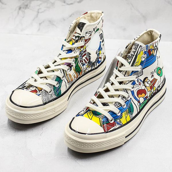 DORAEMON X Conversing 1970s Canvas Shoes Cartoon Beige High Graffiti Joint Couple Women Limited Casual Sneakers Chaussures