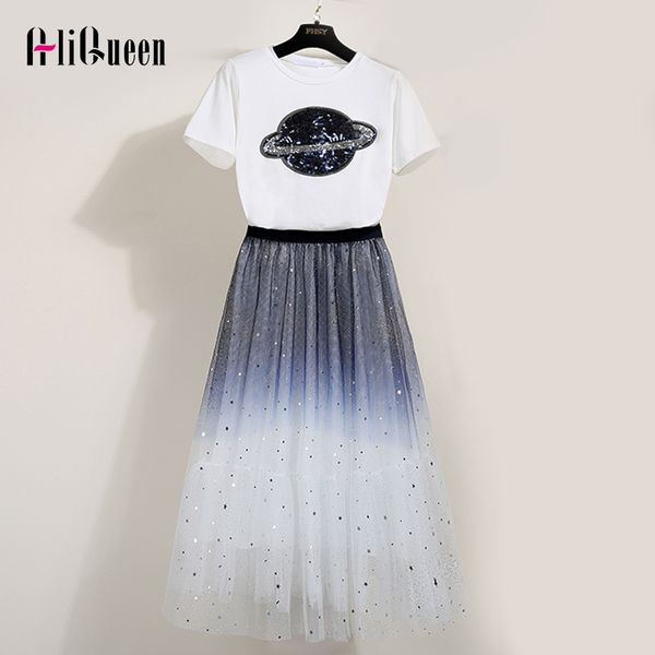 2019 new summer women sequined planet pattern short sleeve t-shirt + gradient sequined mesh mid calf skirts two piece set women, White
2019 new summer women sequined planet pattern short sleeve t-shirt + gradient sequined mesh mid calf skirts two piece set women, White