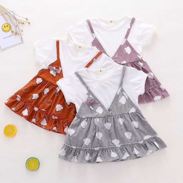 children's wear 2019 summer girls cotton short-sleeved dress flowers baby fake two princess dress, Red;yellow
children's wear 2019 summer girls cotton short-sleeved dress flowers baby fake two princess dress, Red;yellow