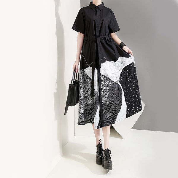 party dresses women's summer dress short sleeve long shirt high waist print casual club ta5128, White;black
party dresses women's summer dress short sleeve long shirt high waist print casual club ta5128, White;black