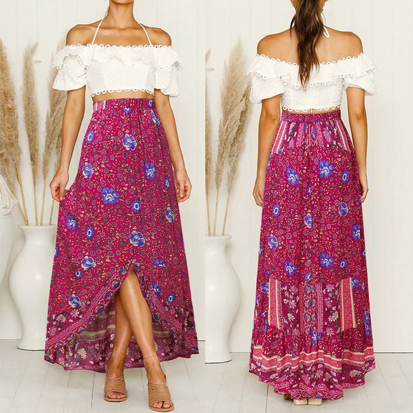 women's high waist maxi skirt printed split casual summer beach boho fashion, Black
women's high waist maxi skirt printed split casual summer beach boho fashion, Black