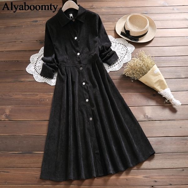 2019 mori girl spring women shirt dress korean chic black vintage corduroy cardigan full sleeve elegant sweet long ladies dress, Black;gray
2019 mori girl spring women shirt dress korean chic black vintage corduroy cardigan full sleeve elegant sweet long ladies dress, Black;gray