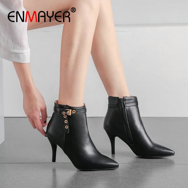 enmayer 2019 women boots basic pu slip-on ankle boots for women winter pointed toe short plush solid thigh high size 34-43, Black
enmayer 2019 women boots basic pu slip-on ankle boots for women winter pointed toe short plush solid thigh high size 34-43, Black