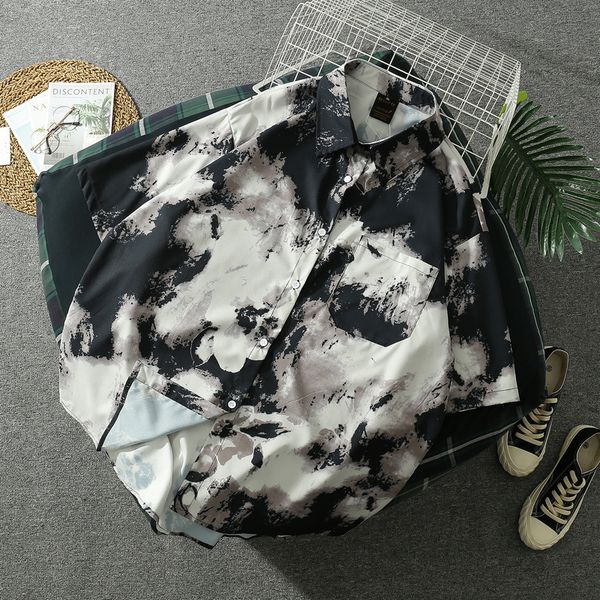 men's casual shirts short sleeve shirt men summer black vintage clothes big size printed blouse male streetwear korean fashio, White;black 
men's casual shirts short sleeve shirt men summer black vintage clothes big size printed blouse male streetwear korean fashio, White;black