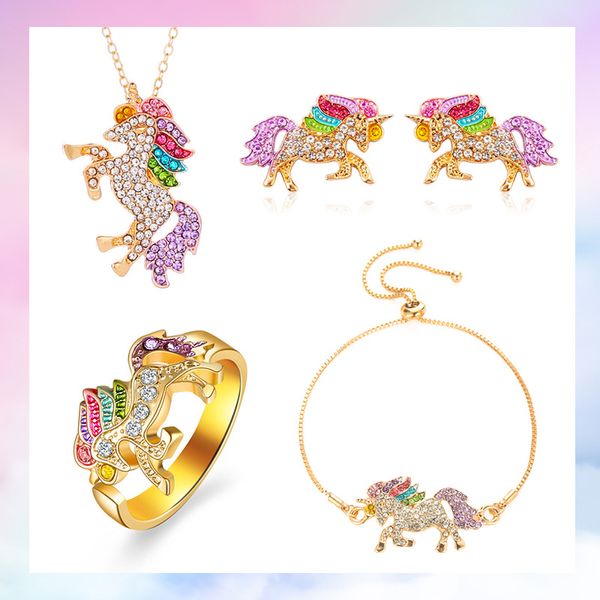 cross-border selling jewelry set creative unicorn necklace earrings exquisite full diamond pony four-piece jewelry, Golden
cross-border selling jewelry set creative unicorn necklace earrings exquisite full diamond pony four-piece jewelry, Golden