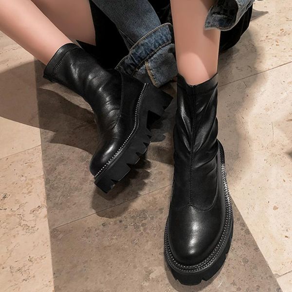 sarairis new genuine leather sheepskin chunky heels ankle boots woman shoes slip on platform shoes women boots, Black
sarairis new genuine leather sheepskin chunky heels ankle boots woman shoes slip on platform shoes women boots, Black