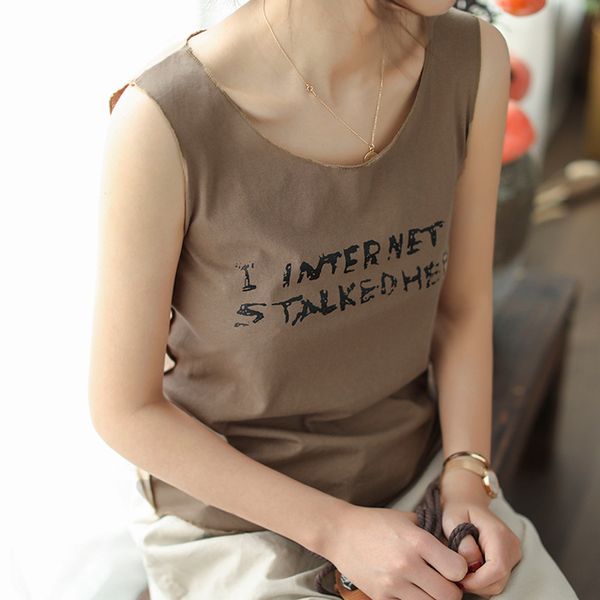 round neck pullover sleeveless bottoming t-shirt women's summer cotton all-around splicing art style women's vest, White
round neck pullover sleeveless bottoming t-shirt women's summer cotton all-around splicing art style women's vest, White