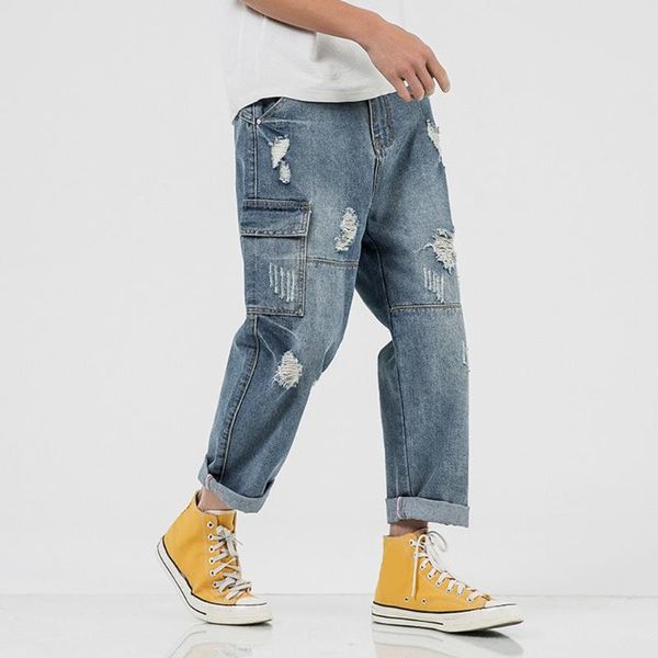 men's pure color denim cotton vintage wash hip hop work trousers jeans pants more sizes straight denim pants mens elastic waist, Blue
men's pure color denim cotton vintage wash hip hop work trousers jeans pants more sizes straight denim pants mens elastic waist, Blue