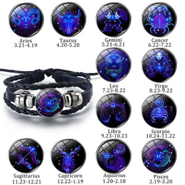 12 constellation zodiac sign braided leather bracelet cancer leo virgo libra couple woven bangle glass dome charm bracelets punk men jewelry, Golden;silver
12 constellation zodiac sign braided leather bracelet cancer leo virgo libra couple woven bangle glass dome charm bracelets punk men jewelry, Golden;silver