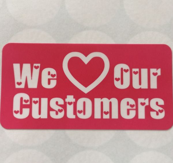3000pcs/lot 6x3cm we love our customers self-adhesive label sticker for customers service, item no.sl17
3000pcs/lot 6x3cm we love our customers self-adhesive label sticker for customers service, item no.sl17