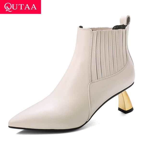 qutaa 2020 soft cow leather fashion strange heel autumn winter women shoes pointed toe slip on comfort ankle boots size 34-41, Black
qutaa 2020 soft cow leather fashion strange heel autumn winter women shoes pointed toe slip on comfort ankle boots size 34-41, Black