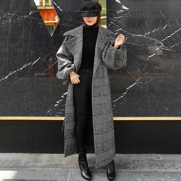 plaid wool coats female lantern sleeve bandage long overcoat women plus thick 2019 spring korean fashion oversized l496, Black
plaid wool coats female lantern sleeve bandage long overcoat women plus thick 2019 spring korean fashion oversized l496, Black