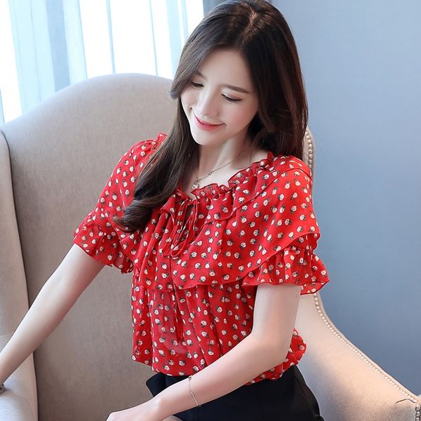 blouse women 2019 summer ladies short sleeve shirt bow print chiffon blouse female ruffle floral shirts top, White
blouse women 2019 summer ladies short sleeve shirt bow print chiffon blouse female ruffle floral shirts top, White