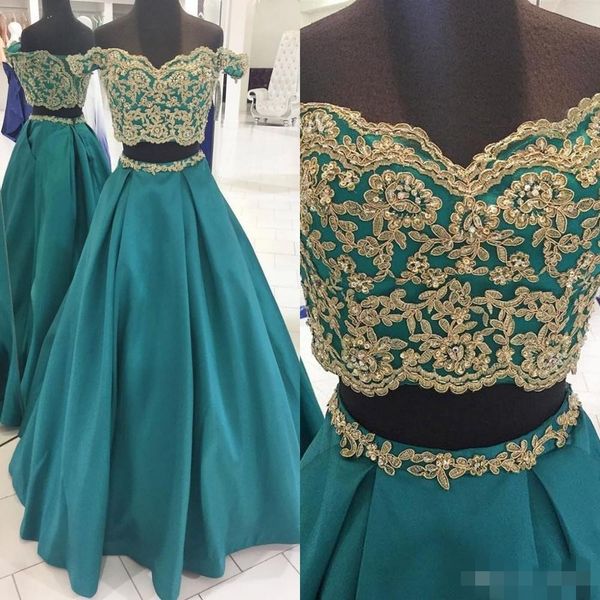 hunter green two piece prom dresses gold applique beaded off the shoulder capped sleeves custom made satin floor length formal evening gown, Black
hunter green two piece prom dresses gold applique beaded off the shoulder capped sleeves custom made satin floor length formal evening gown, Black